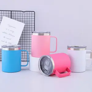12oz Coffee Mug Cup with Handle,Vacuum Insulated Coffee Mug with Sliding Lid, Double Wall Stainless Steel Travel Tumbler Mug