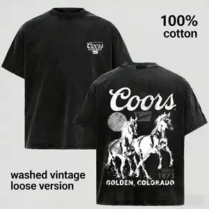 Retro Western Brewery Graphic Tee Western Style Graphic Tee Vintage Washed Cotton Retro Cowboy Shirt for Men and Women