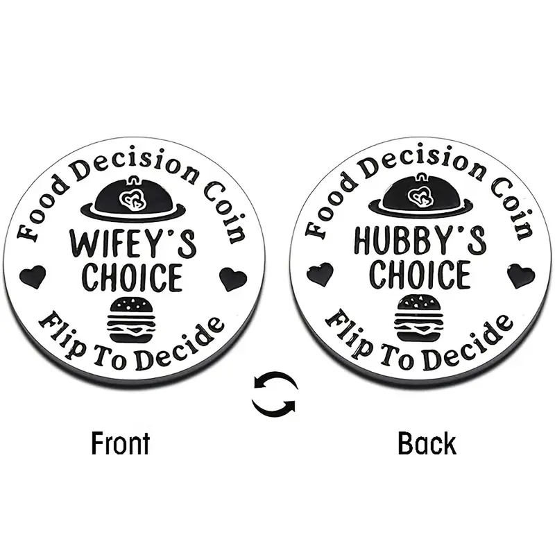Stainless Steel Food Decision Coin, 1 Count Flip To Decide Wife's Choice Or Husband's Choice, Two Sided Gift, Ideal For Gifting, Party Gifts for Wedding Birthday Anniversary