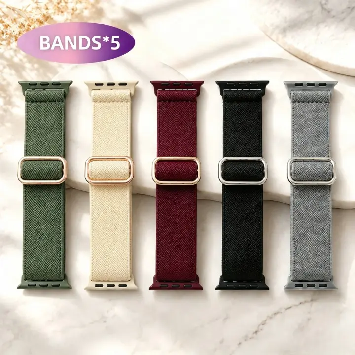 5-Pack Elastic Nylon Watch Bands – Soft Stretchy Sport Loop Straps, Breathable Lightweight Adjustable Wristbands Compatible with Apple Watch Series & Ultra, Smartwatch Replacement Bands Aesthetic Wearable
