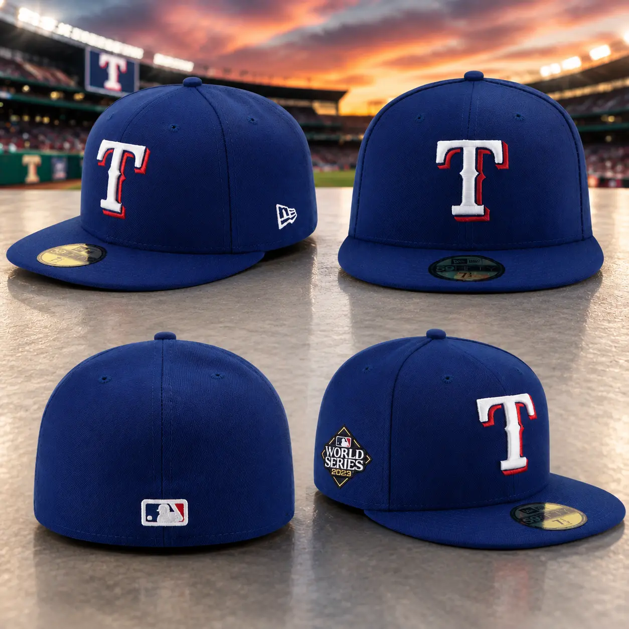 Royal Blue Baseball Cap with Embroidered T Logo – Classic Flat Brim Fitted Hat for Streetwear Fans