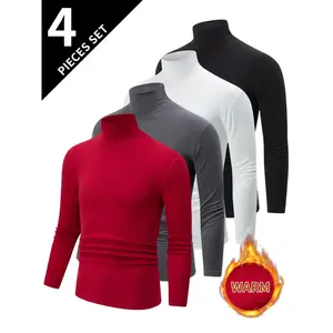 4pcs Men's Thermal Turtleneck Long Sleeve Shirts - Heavy-Duty Winter Layering Slim-Fit Base Layer Sweaters, Reversible Collar (Black/White/Navy/Dark Grey) - Hand Washable Casual & Formal Wear for Cold Weather Colorful Spanish Christmas T-Shirt licifit