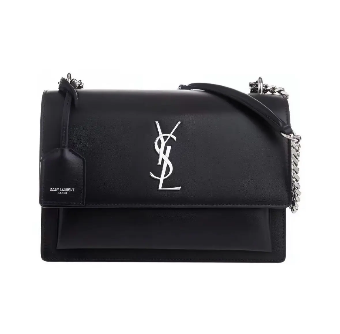 Pre-owned Yves Saint Laurent YSL Sunset Bag, Midnight Blue Grain Leather with Silver Hardware