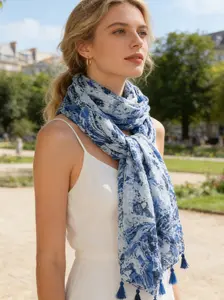 Ink green series scarf, fashionable, multifunctional, thin, elegant, printed, hanging beard, long scarf, ethnic style, Su scarf