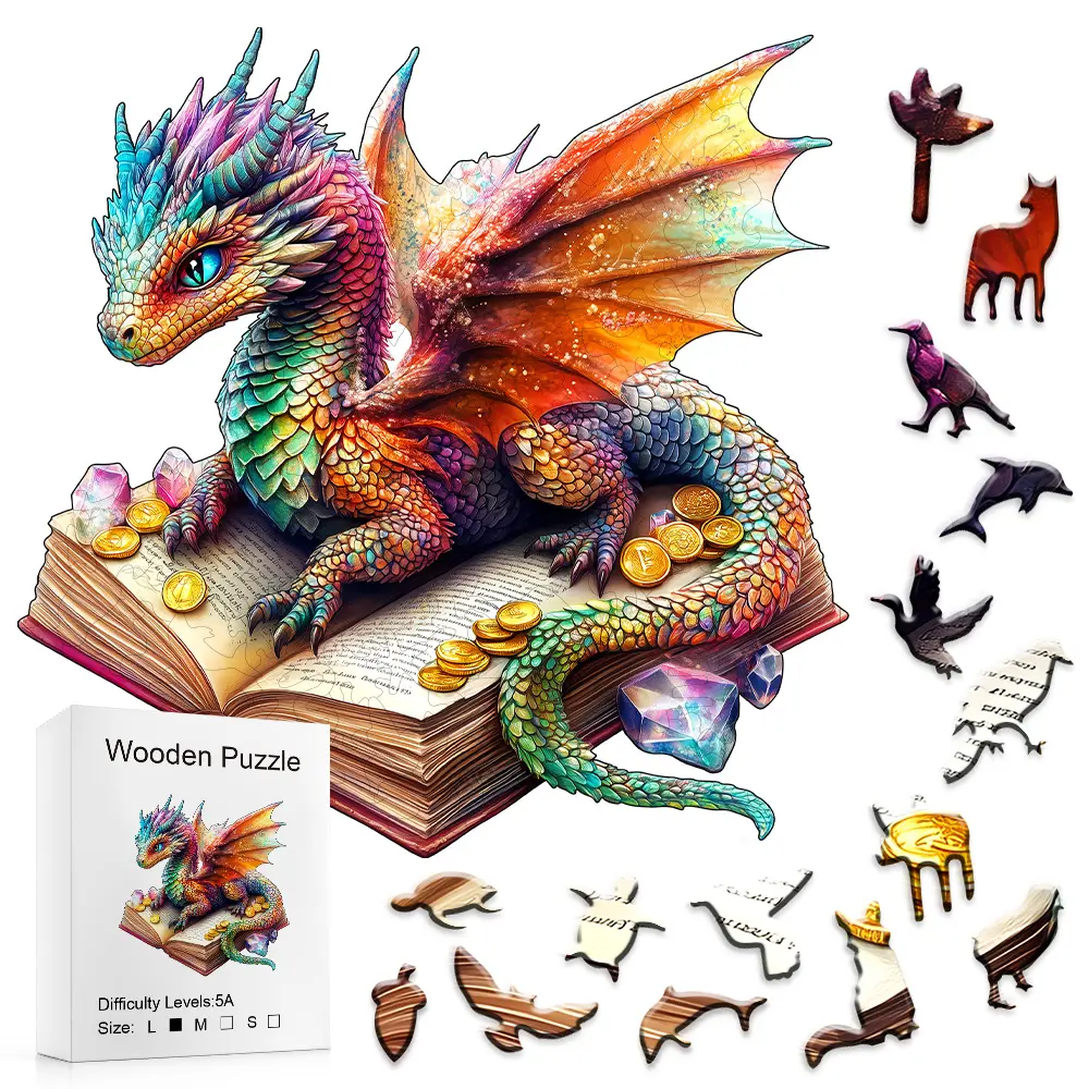 Colorful Dragon Treasure Book Wooden Puzzle - 5A Level High-Difficulty Puzzle, Fantasy Aesthetic, Toddler-Friendly Alphabet Compatible Wooden Toy, Ideal for DIY Gifting, Woodenpuzzle, Fantasyaesthetic