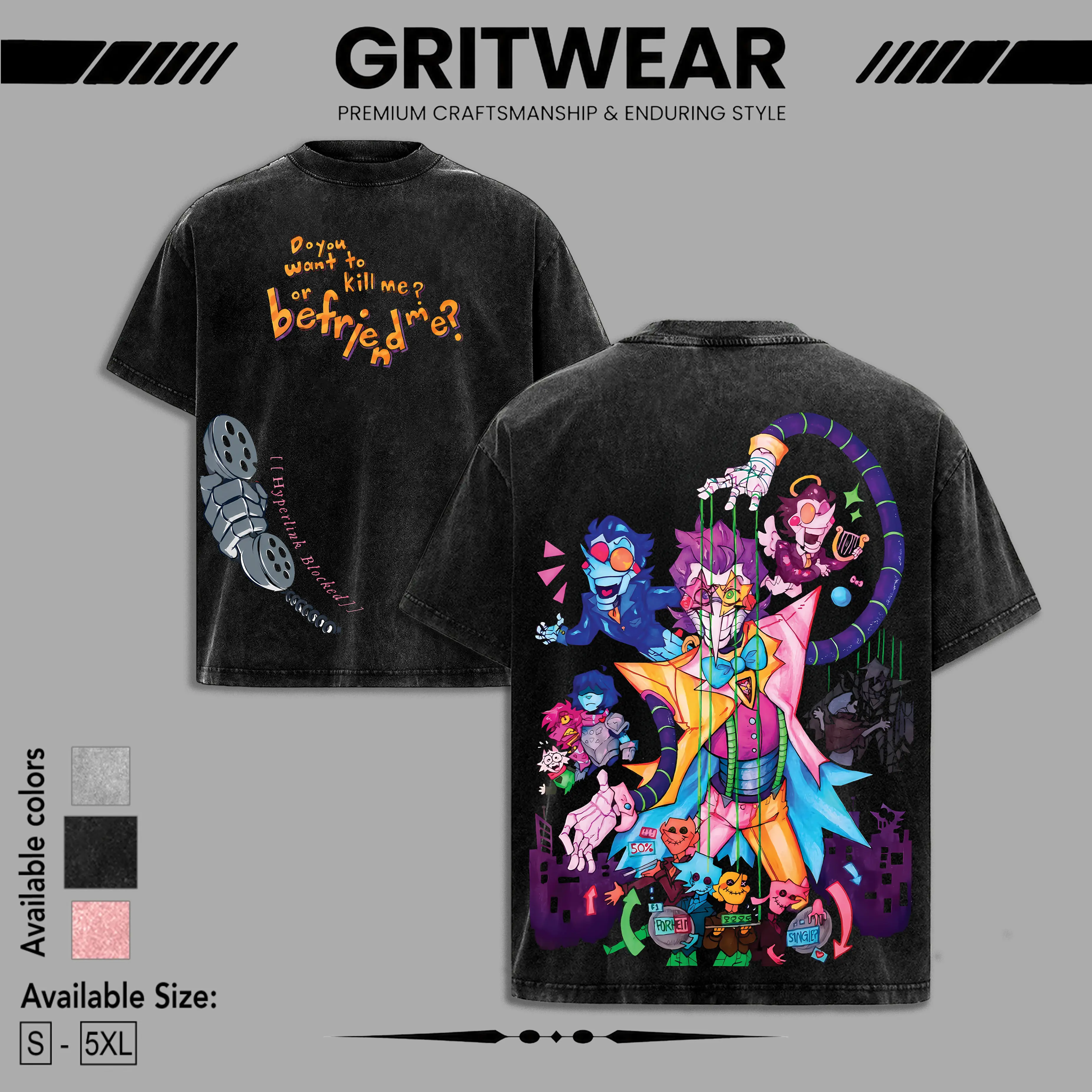 Deltarune Jevil & Friends Washed Shirt, Indie RPG Gamer Graphic T-Shirt, Retro Acid Wash Sweatshirt, Dark World Fantasy Art, Magical Heart Soul Emblem Fan Gift, Unisex Streetwear Cotton Apparel