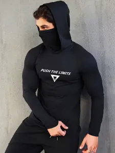 Men's 3pcs Balaclava Hoodie Set, Long Sleeve Compression Face Cover Hooded Shirts, Multiple Colors Available Activewear for Workout, Outdoor Activities & Daily Leisure, Loose Fitting Raglan Sleeve Hoodie, Athletic Hoodie