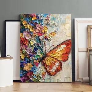 Wooden Frame Canvas Poster, Colorful Butterfly Floral Decor, Modern Home Art, Canvas Wall Art, Waterproof, Suitable for Bedroom, Living Room, Hallway, Butterfly Floral Print