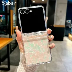 For Samsung Galaxy Z Flip 7 6 5 3 5G Case Luxury Aurora Laser Shell Pattern Shockproof Protection Cover For ZFlip7 Flip6 Flip5