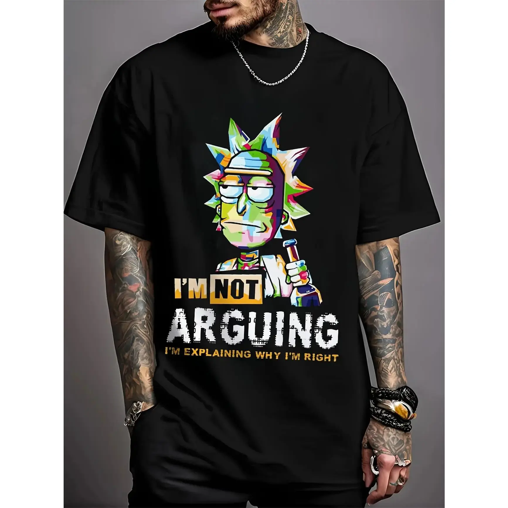 Rick and Morty Creative Design Men's and Women's Casual T-shirts, Casual Trend, Fashionable and Versatile, Solid Color Pure Round Neck Breathable and Comfortable T-shirts, a Must-have for Outdoor Sports