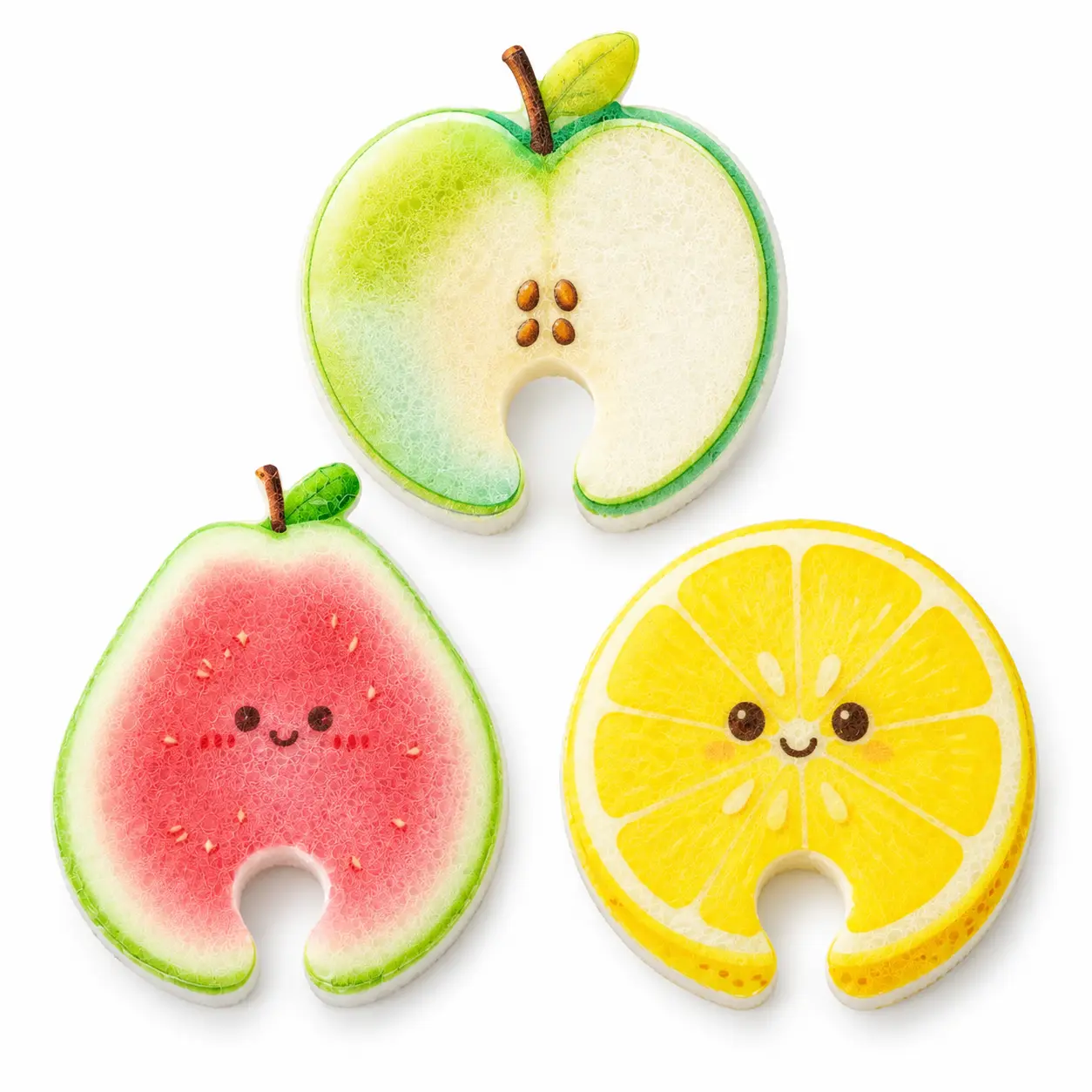 Pack of 3 Biodegradable Cellulose Compressed Sponges  - Fruit Shaped Kitchen - Eco Friendly, Odor Free for Dishes & Household Cleaning