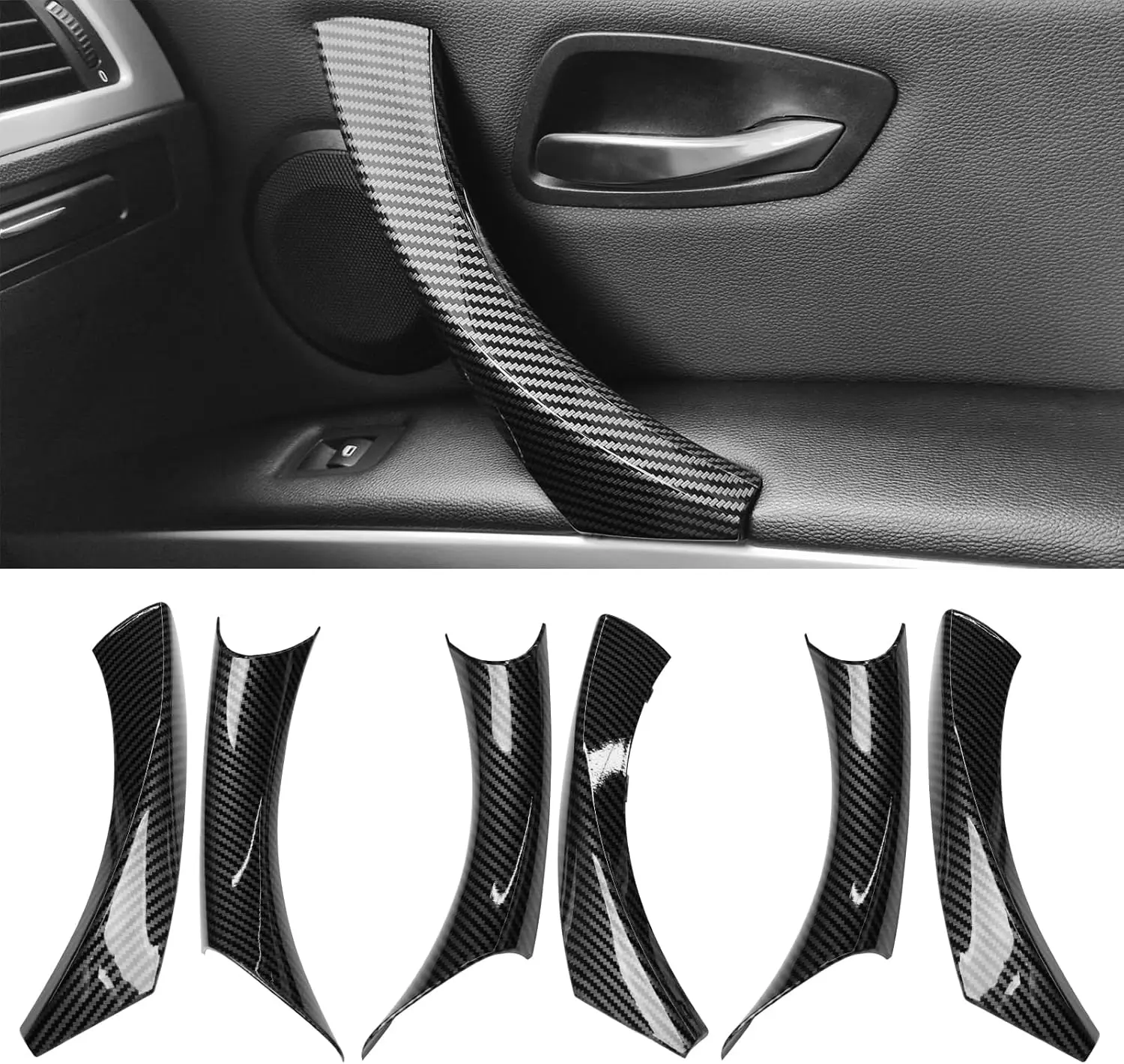 Jaronx 6-Pack Carbon Fiber Pattern ABS+PC Door Handle Covers for BMW 3 Series E90/E91 (2006-2011), Scratch Guard, Tool-Free Installation, Compatible with 325i/328i/335i/330i Left & Right Passenger Sides