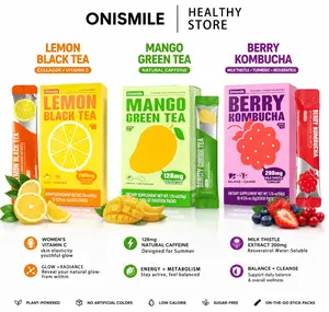 【Onismile】【[flash sale Three flavors】Collagen Peptide Powder & Pre-Workout Energy Drink Trio – Lemon Black Tea for Glow, Berry Kombucha for Daily Refresh, Mango Green Tea for Focus & Metabolism, Hydrating Vitamins PDC
