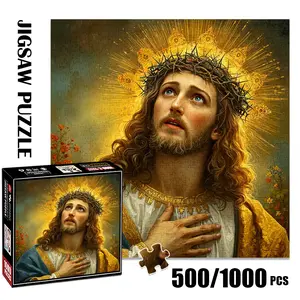 1pc 1000 piece adult puzzle 58x58cm Jesus with Crown of Thorns and Radiant Halo 500 pieces paper jigsaw puzzle suitable for DIY creative games for adults and families, birthday and holiday stress r