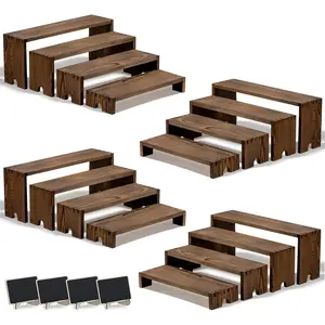 4 Set Widened Wood Display Risers for Vendor Events, Stackable Modular Cupcake Stand Buffet Risers, Dessert Table Display Set, Tiered Display Shelves for Perfume/Figures/Collectibles