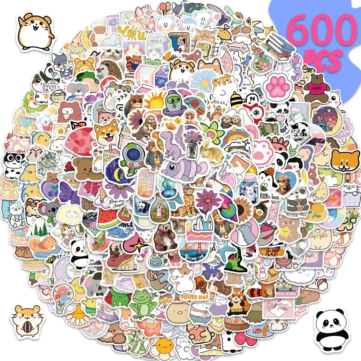600 Pcs Cute Kids Stickers BulkWaterproof Water Bottles Stickers for Kids Girls Teens AdultsTeacher Prizes Stickers for Kids classroom SchoolCute Animal Stickers Pack for Water Bottles Laptop Phone