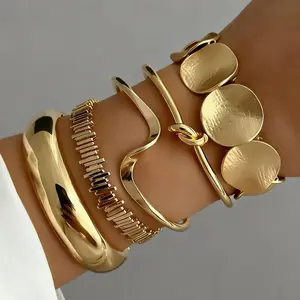 Geometric Statement Multi-Layered Wrap Cuff Bracelet Set – Punk Style Bangle for Women，PunkJewelry, StatementBracelet, AlternativeFashion, EdgyAccessories, MultiLayeredBangles