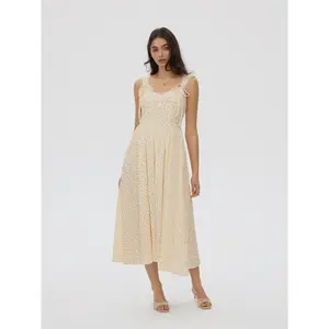 Cider Cotton-blend V-neck Random Ditsy Floral Lace Trim Bowknot Maxi Dress
