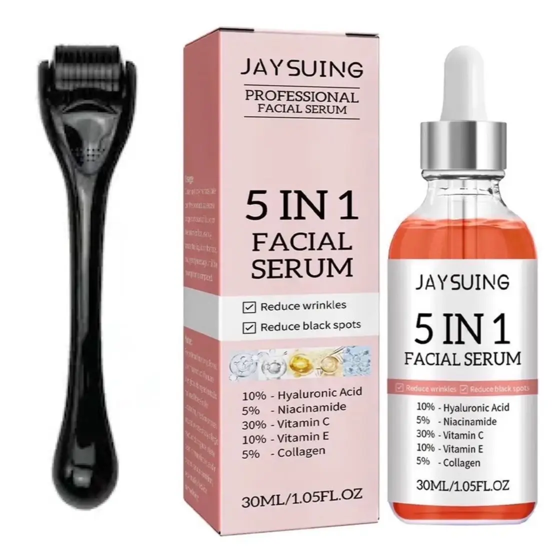 5 In 1 Facial Serum | Retinol, Hyaluronic Acid, Niacinamide, Vitamin C & Vitamin E | Powerful Anti-Aging & Revitalizing Age Defying youthful glowing skin reduces dark spots with Micro Derma Roller Skincare Skin Repair