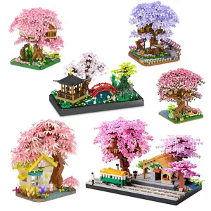 Cherry Tree House Building Blocks Sakura Blossom Street View Mini Bricks Micro Blocks Kids Toys 3D Models Creative Ornaments Gifts for girls, desktop ornaments, Christmas gifts