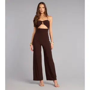 Confident Feel Halter Cutout Wide-Leg Jumpsuit