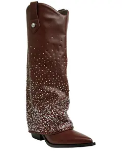 Azalea Wang Women's Beth Rhinestone Tall Fashion Boot Snip Toe - Beth-Brn