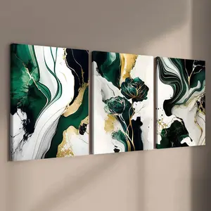 3-Piece Wood Frame Canvas Art Set, Abstract Marble Design Poster, Modern Home Decor, Waterproof Wall Art for Living Room & Corridor, Wooden Wall Art