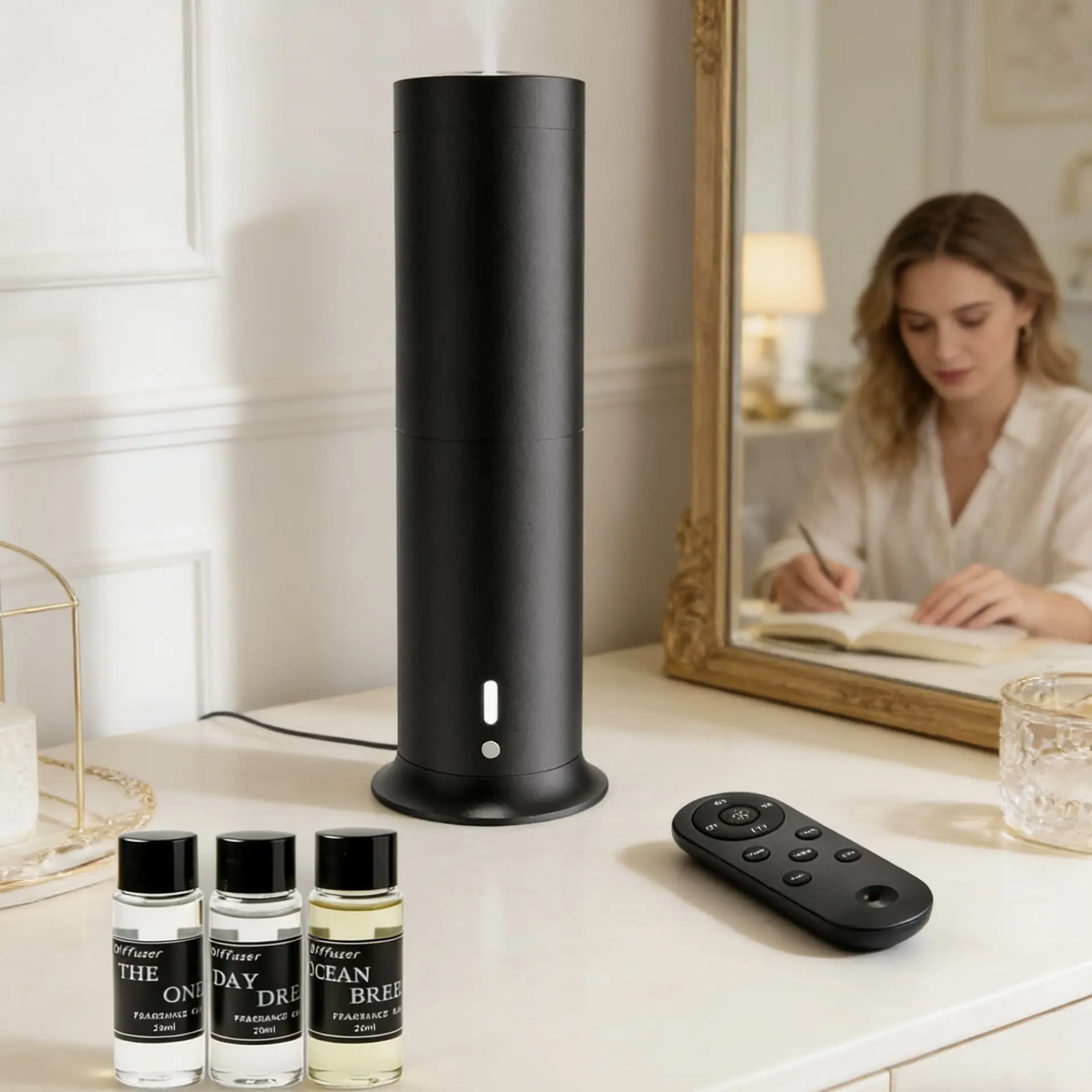 Hotel Scent Diffuser Discovery Kit - Aroma Freshener Set with 1 Retro Rotating Raindrop 100% Recycled Alu Wireless Coldair No Heat Diffuser, 3×20ml Scented Luxury Hotel-Inspired Fragrance Oils, 1000 Sq Ft Coverage