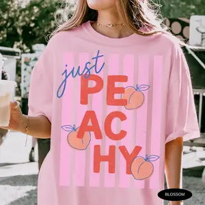 Comfort Colors Just Peachy Shirt, Funny Fruit Pun Graphic Tee, Summer Vibes Aesthetic Peach Shirt Gift for Women