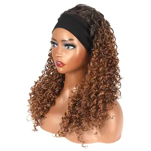 Women's Curly Hair 13x4 in Headband Half Wig, 180% Density High Volume Water Waves Synthetic PE Fiber, Glueless Quick Weave with Attached Band & Clip-In Extensions, Multi-Color for Daily Wear