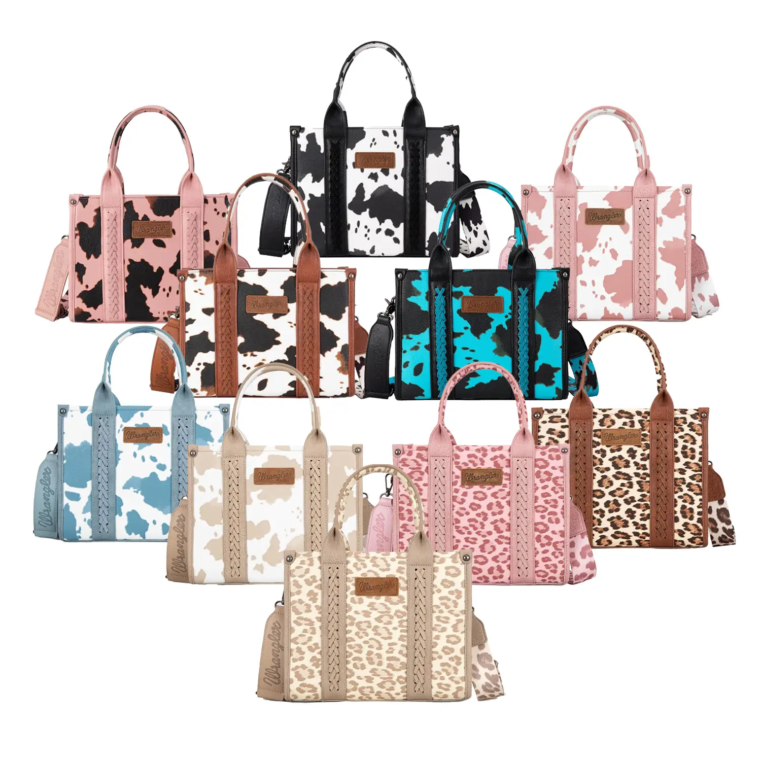 Wrangler Cow Print Tote Bag Western Purse Boho Top Handle Stachel Handbag with Guitar Strap