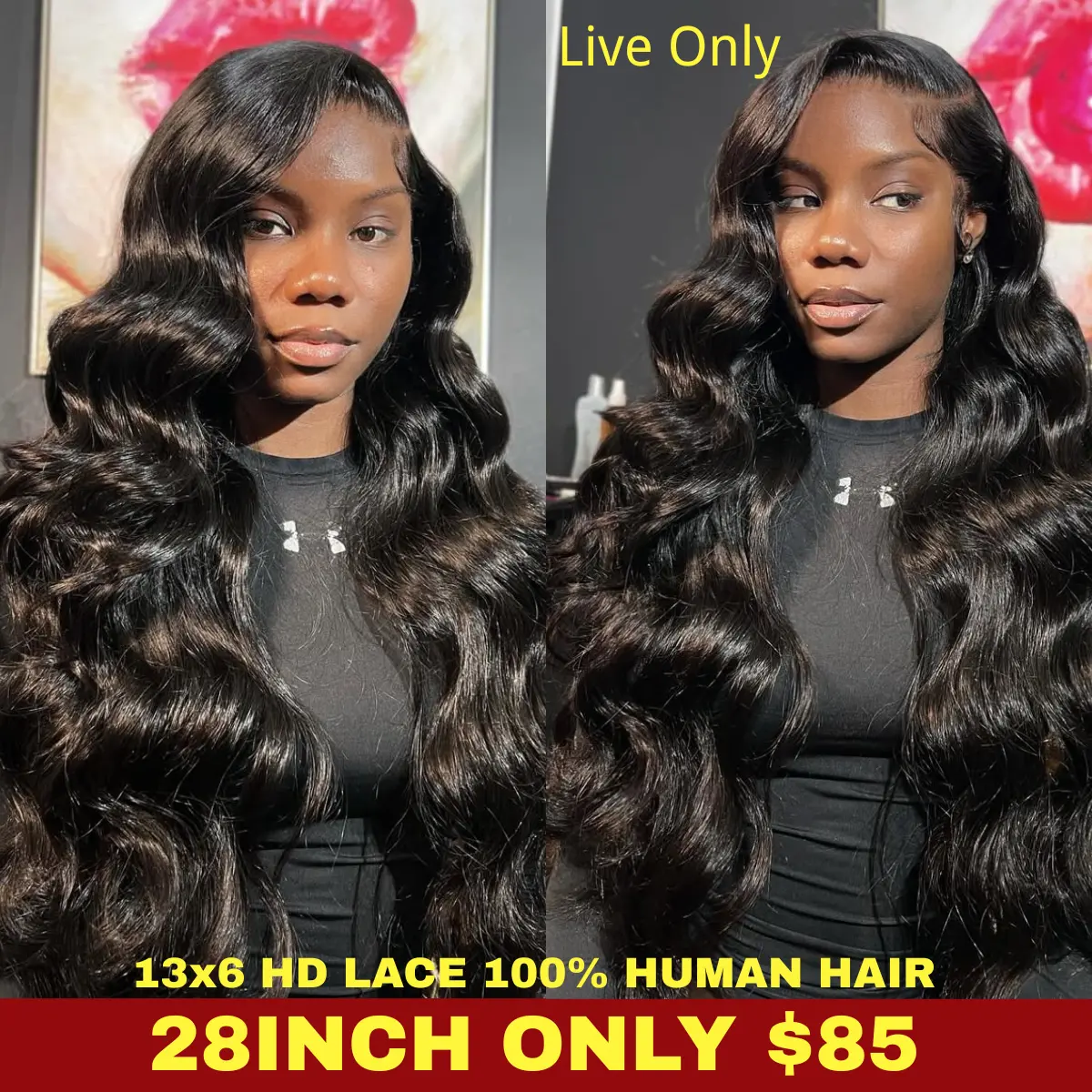 Suntu Hair 28 inch HD Transparent Lace Frontal Wig, 13x6 HD Lace Edge Brazilian Body Wave, Pre-Plucked 180 Density with Baby Hair, Natural Hairline & Natural Black for Women (20-32 inch Options) [Live Only], Brazilian Hair