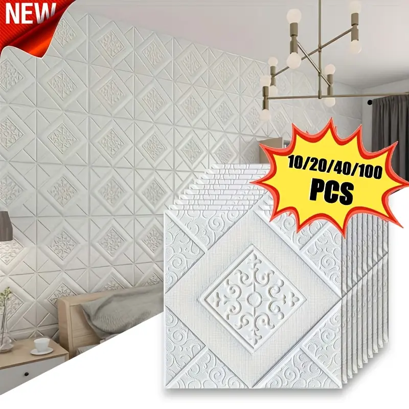10/20/40/100 Sheets 13.78x13.78 Inch 3D Self-Adhesive Xpe Foam Wall Paper, Waterproof Easy Install, Ideal for Kitchen Bathroom Living Room Interior Walls Splashproof Walls, Decorative Wallpaper