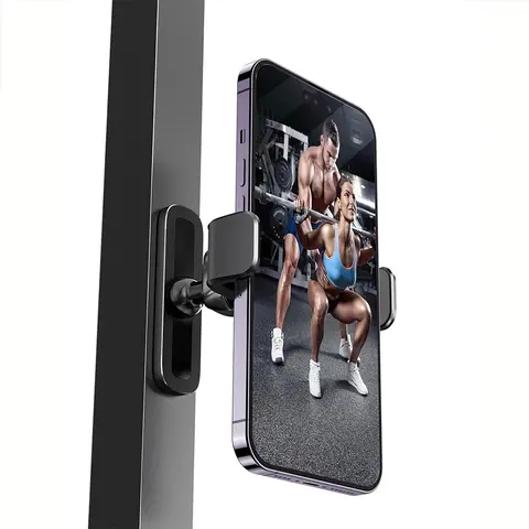 Gym Magnetic Smartphone Mount - Pocket-Size Carry Fitness Equipment Accessory, 360° Rotate Ball Joint, Attaches to Metal Surfaces, for HIIT Timers & Recording Workouts