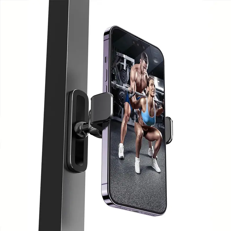 Gym Magnetic Smartphone Mount - Pocket-Size Carry Fitness Equipment Accessory, 360° Rotate Ball Joint, Attaches to Metal Surfaces, for HIIT Timers & Recording Workouts