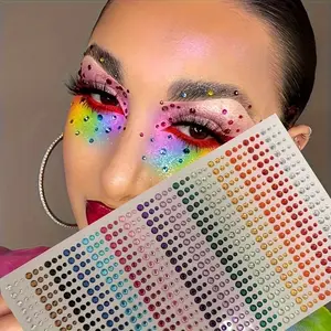 900pcs 15 Color Crystal Diamond Stickers, Face Eyebrow Heart Rhinestones, Acrylic Makeup Party Diamonds, 3 Sizes Self-Adhesive Gem Decorations, Anime Design, Craft