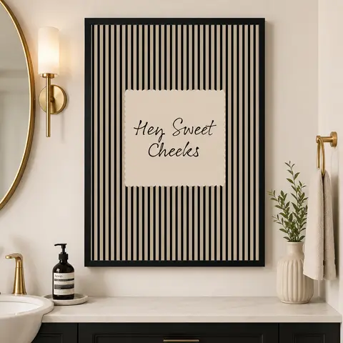 Funny Bathroom Wall Art, Hey Sweet Cheeks Canvas Print, Black Stripe Toilet Decor, Modern Farmhouse Bathroom Sign