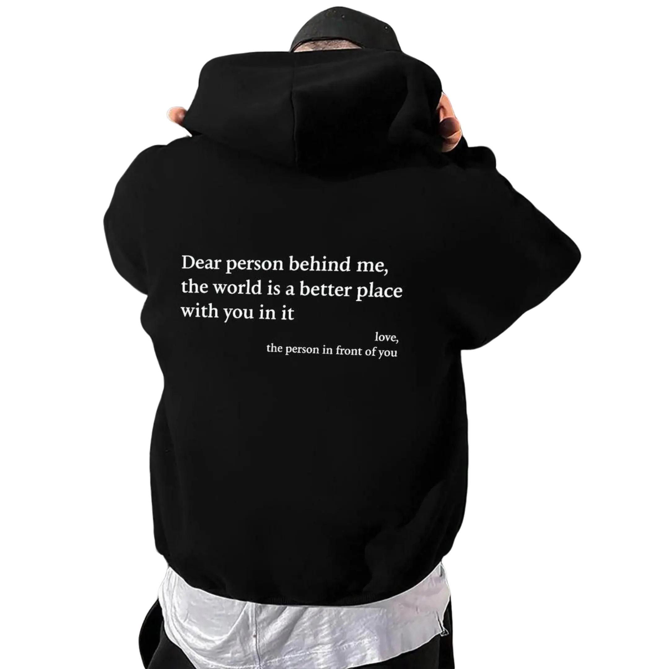 Men's Vibe Letter Print Hoodie, Casual French Terry Pullover with a Drawstring and Kangaroo Pocket, Fitted Drop-Shoulder Longsleeve Top, Longsleeves
