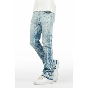 Glit Blue Rhinestone Stacked Flare Jean Glit Blue Rhinestone Stacked Flare Jean