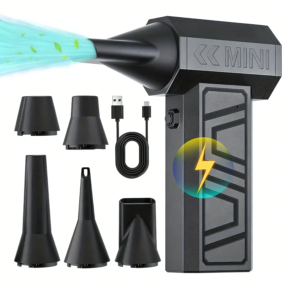 130000RPM 4-Speed Electric Turbo Blow Jet Fan, Lithium battery blower, Handheld Cordless Blower, High Speed Blower, Air Duste & Cleaning Tool, with 5 Outlet Nozzles, Rechargeable via Type-C USB - For Cordless Use in Car, Home, Computer Keyboard Cleaning