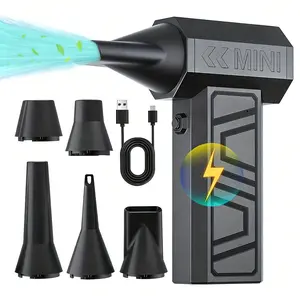 4-Speed Adjustable Turbo Blow Jet Fan, Handheld Cordless Blower with 130000RPM, Electric Air Duster & Cleaning Tool, with 5 Outlet Nozzles, Type-C USB Rechargeable for Car, Home, Computer Keyboard, Ideal for Snow Removal, Dust Cleaning