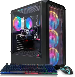 STGAubron Gaming PC Computer Desktop, AMD Ryzen 3 3200G 3.6G, Radeon RX 590 8G, 16G DDR4, 512G SSD, WiFi 6, BT 5.0, RGB Fan x4, Windows 11 Home