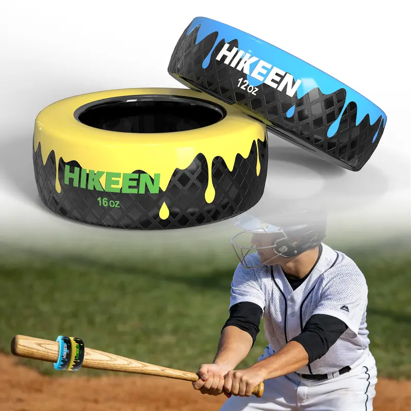 Hikeen Baseball Bat Donut Weights - 2-Pack (12oz, 16oz) Anti-Slip Swing Training Gear, Portable Gym-Bag Portable Baseball Equipment for Adults, Increases Strength, Enhances Speed, Fits Most Bats