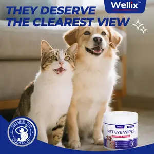 Wellix 110-Count Pet Eye Grooming Wipes - Gently Reduces Tear Stains, Debris, Discharge, Crust for Dogs & Cats