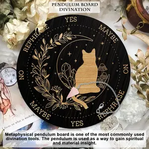 1 Set Of Wooden Witch Boards with Crystal Pendants, Used for Spiritual Altar Decoration - Black Cat Moon, Divination and Prediction Spiritual Information Board, Spiritual Decoration, Home Decoration, Stylish Religious Decor, Religious Supplies