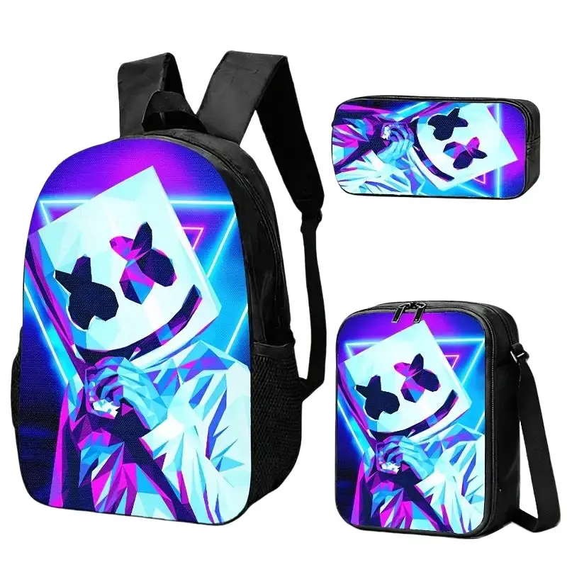 Unisex 3Pcs Neon Purple-Blue Gradient DJ Mask Portrait Set & All-Seasons Urban Style Gym Bag Bundle - Adjustable-Strap Multiple Pieces Set Pack with Backpack, Crossbody Bag, Storage Pouch, Lightweight Laptop Daypack for Daily Commute, Trendy Music Fans