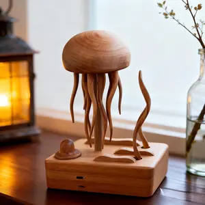 Handmade Wooden Mechanical Jellyfish Decor Silent Non-Music Creative Gift for Christmas Birthday Housewarming