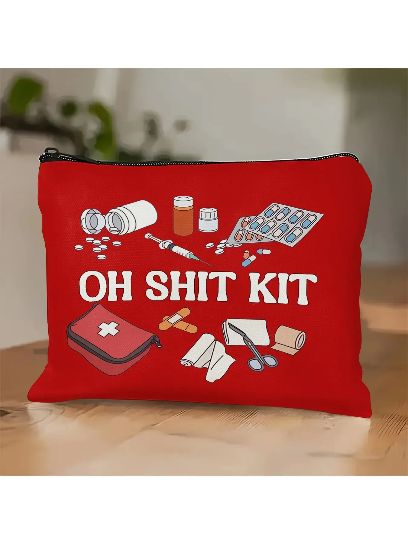 Oh Kit Bag, Red Printed Medicine Bag, Travel Friendly Kit, Pill Bag Travel Pouch, Compact Cosmetic First Aid Kit, Versatile Pill Organizer for Travel, Allergy & Asthma Essentials, Makeup Cosmetic Bag, Health Gift, Medical Bag
