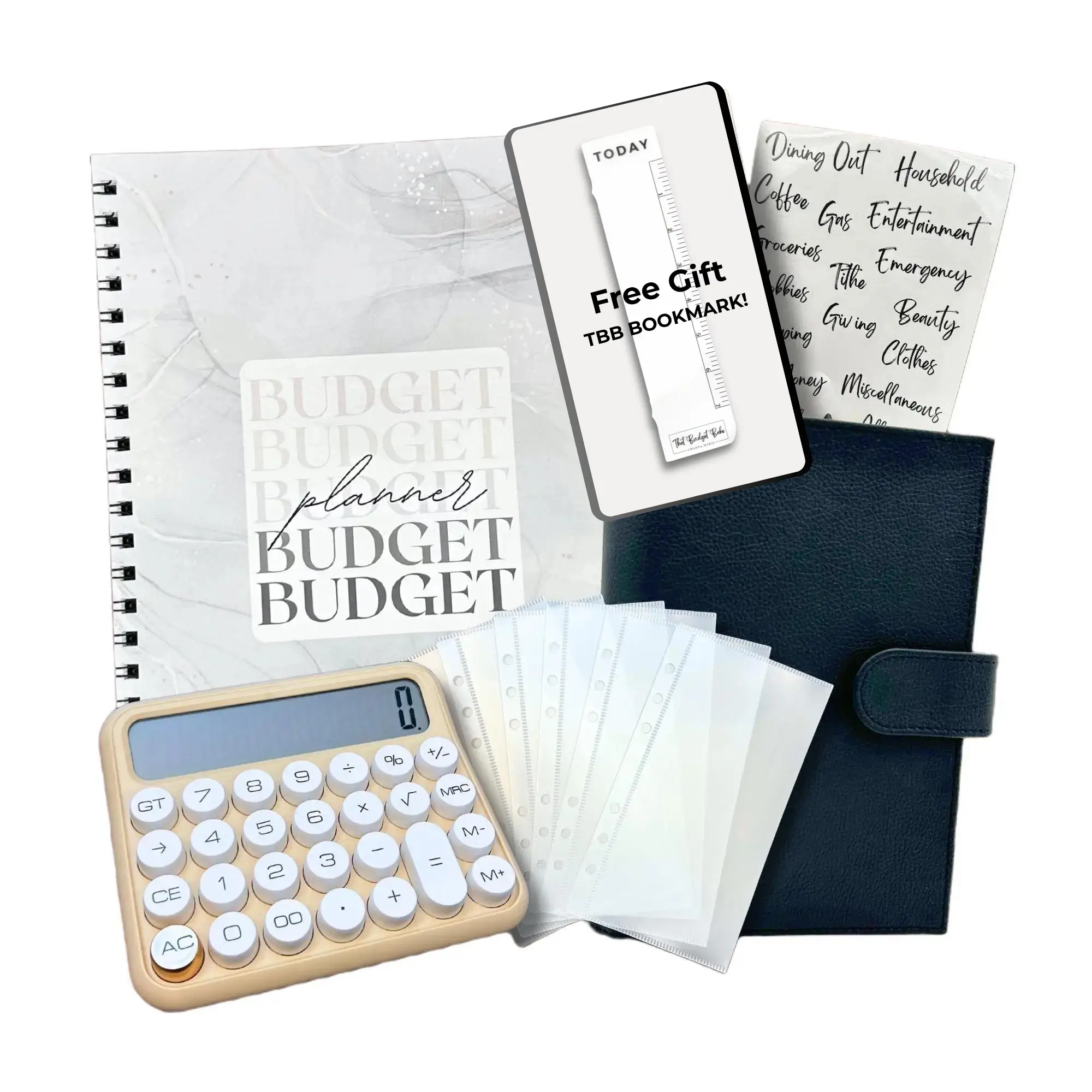 The Essentials Budget Bundle - Undated Planner, Leather Cash Envelopes, Chunky Calculator, and Bookmark