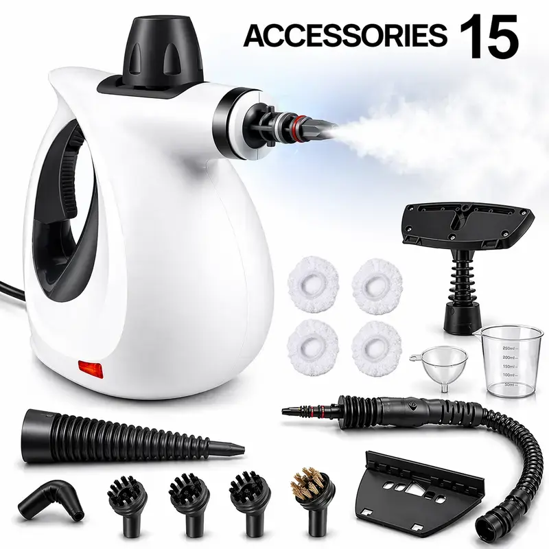 1500w High-Temperature Handheld Steam Cleaner,Pressurized Multi-Purpose Portable Steamer withAccessories for Home Deep Cleaning. High-PressureMachine for Car Detailing, Kitchen Grease, BathroomGrout, Couch, Upholstery & Furniture.